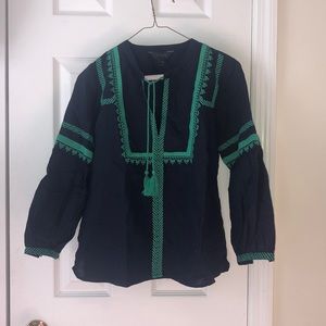 J. Crew navy and green linen tunic. Size 00P